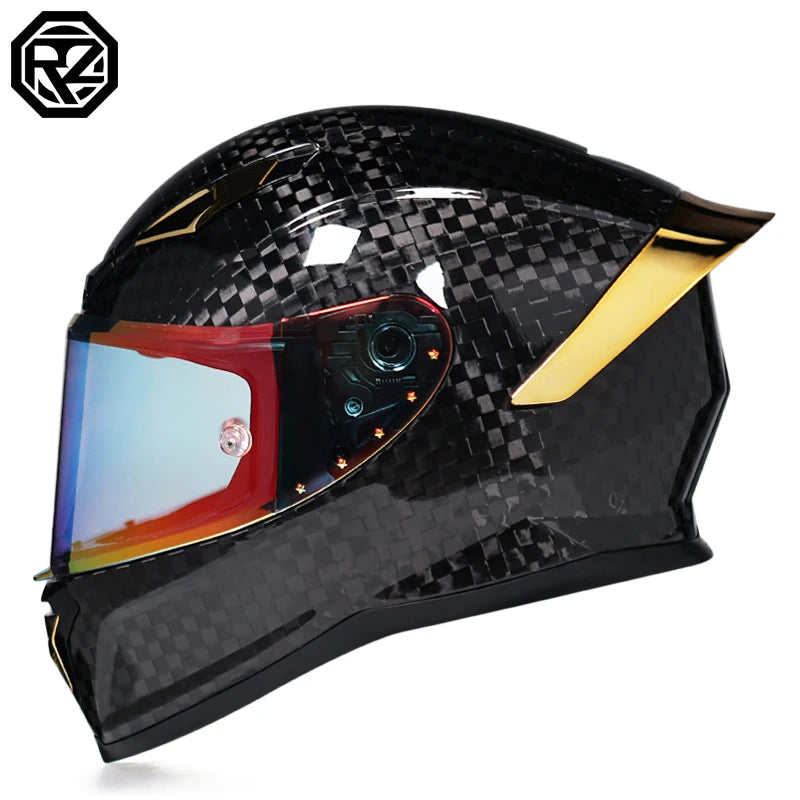 ORZ Carbon Fiber Motorcycle Helmets Men's and Women's Four Seasons Lightweight Helmets Motocross Color Lens Cosas Moto
