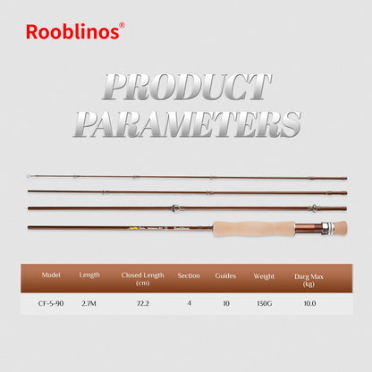 ROOBLINOS Flugfiskespö 4/5wt 9ft (2,7m) – Ultralätt Kolfiber Fast Action Sötvatten 2026