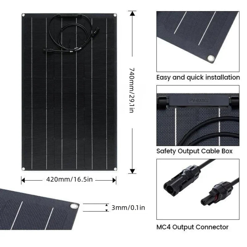 Semi-Flexibel ETFE Solpanel 500W–2000W – Lättviktig 18V/36V för Husbil Båt Camping Tak, 1–4 Paneler