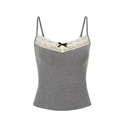 Coquette Y2k Crop Top Summer Lace Tank Top Women Cropped Cute Camis Sexy White Crop Tops Female Korean Sleeveless Black Vest