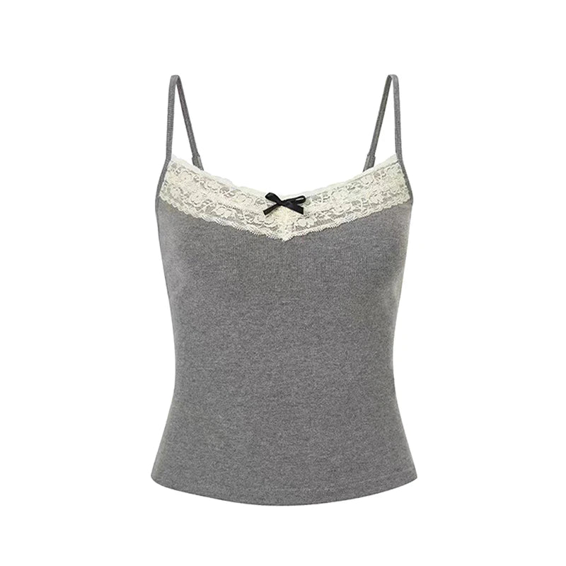 Dam Coquette Y2K Spets Crop Top – Ärmlös Koreansk Stil Sommar Linne Sexig Kawaii, 10 Färger One Size