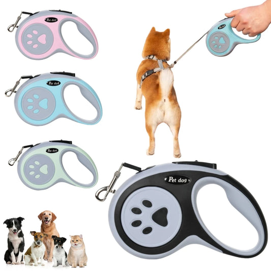 Hundkoppel med Tassdesign 3–5 m – Stark Nylon för Små & Medelstora Hundar, Grön/Svart/Himmelsblå/Rosa