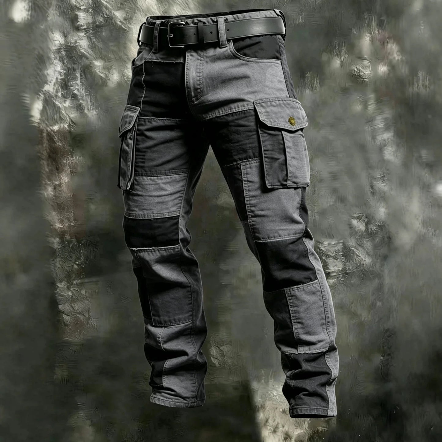 Male New Men Cotton Autumn Winter Patchwork Cargo Pants Multi Pocket Straight Tactical Work Outdoor Daily Wear Trousers 4 Colors