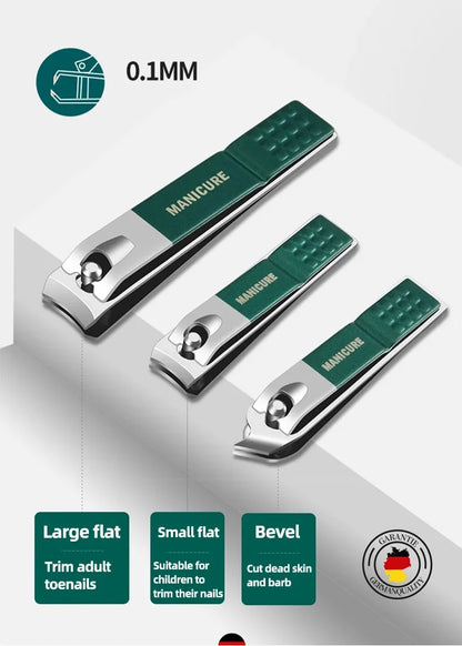 GreenStainlessSteel Nail Clippers Set-6-18 Nail Care Sets with Leather Storage Box-Professional Foot and Face Care Tool Set