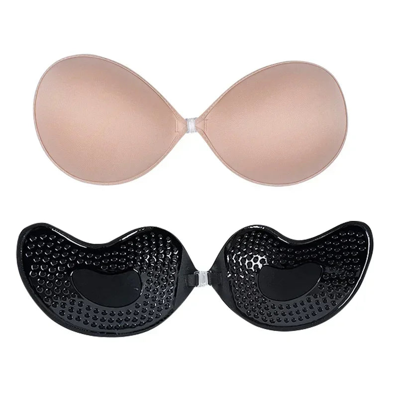 1/2Pcs Sexy Women Invisible Push Up Bras Reusable Adhesive Self-Adhesive Silicone Front Closure Sticky Bra Black Skin Strapless
