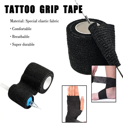 48/24/3PCS Black Tattoo Grip Cover Wraps Self-Adhesive Elastic Bandage Tape Breathable Strong Sports Tape Athletic Bandage Rolls