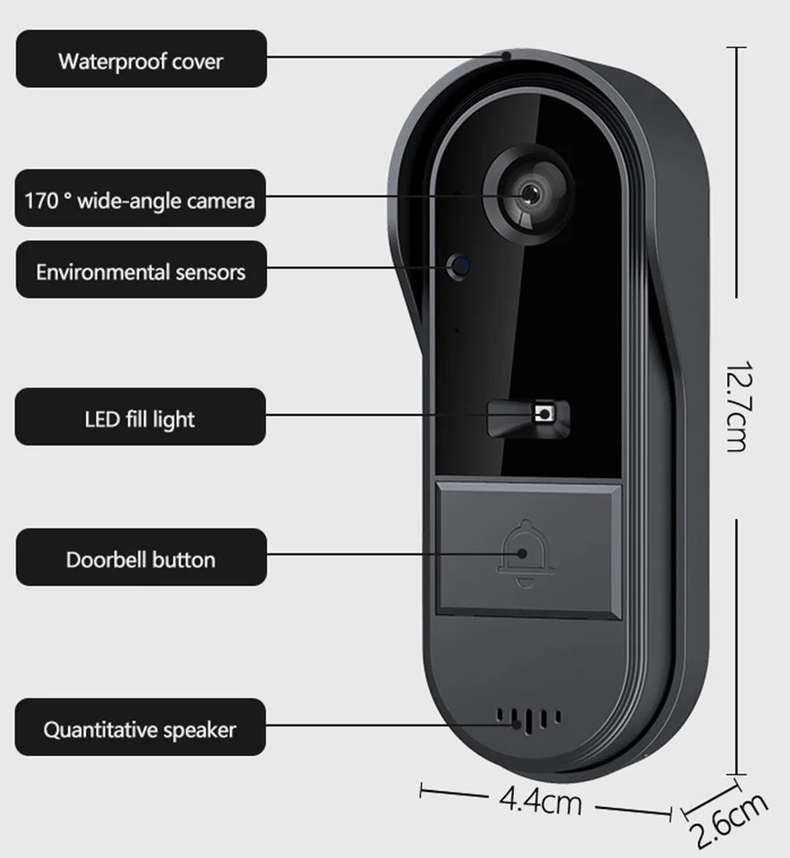 Tuya WiFi Video-Dörrklocka – HD, 170°, IP65, IR-nattseende, Tvåvägsljud, Smart Life