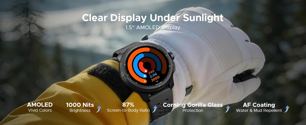 DOOGEE ANYMOVING M1 PRO Smart Watch 1.5" AMOLED Dual Band GPS Smart Watch with Offline Maps 170+ Sports Modes Fitness Watch 15-Day Battery AI Voice Assistant 5ATM Waterproof Outdoor GPS Watch