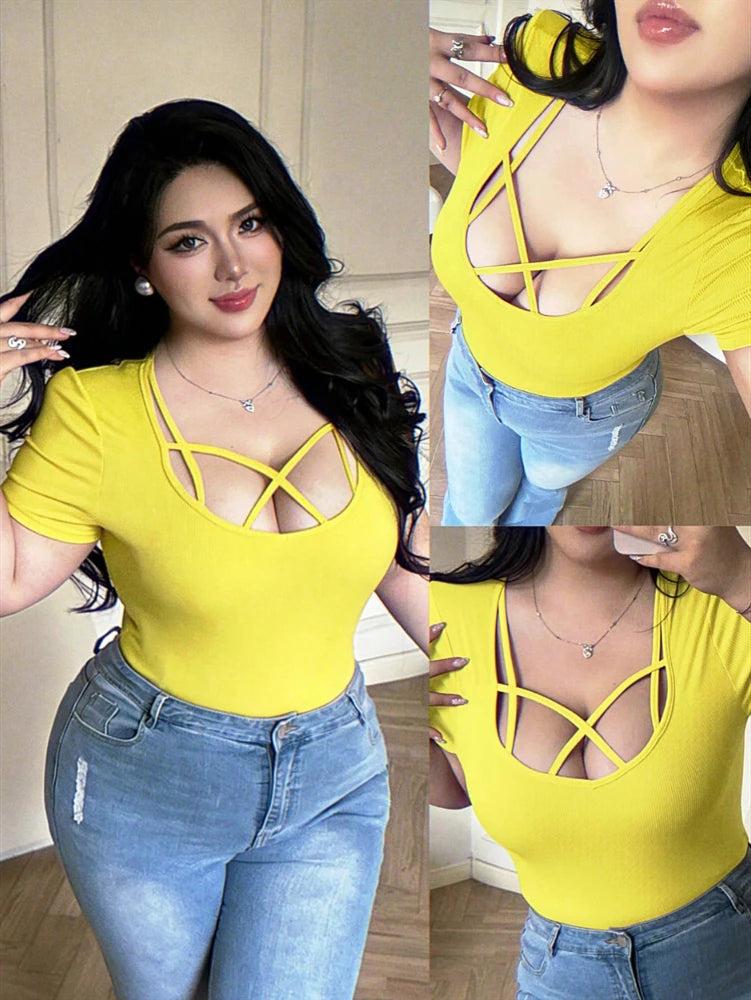 Plus Size, Fashion, Spring/Summer, Tie-front, Sexy, Seductive Style, T-shirt, Fitted, Slimming, Seductive Style