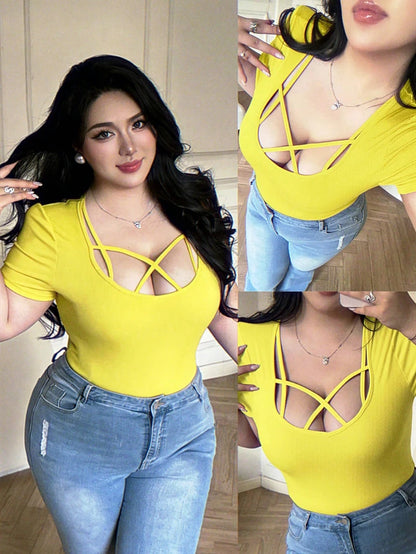 Plus Size, Fashion, Spring/Summer, Tie-front, Sexy, Seductive Style, T-shirt, Fitted, Slimming, Seductive Style
