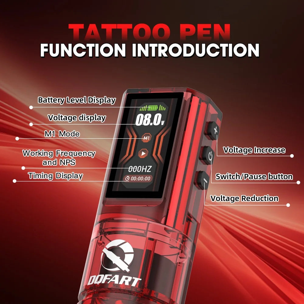 DQFART 1600mAh P2 LED Digital Display Electric Wireless Tattoo Machine Set 12V 6Colors Accessories Body Art Creative Designs