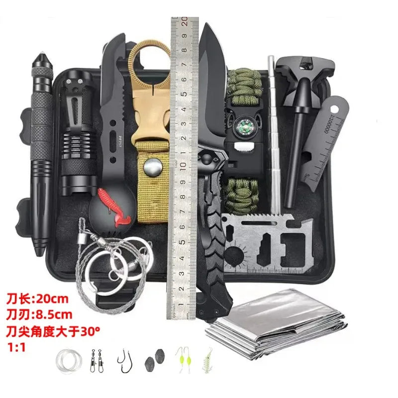 13 in 1 Outdoor Survival Kit Multi-function Emergency First Aid Tools Camping Hiking Self Defense Gear