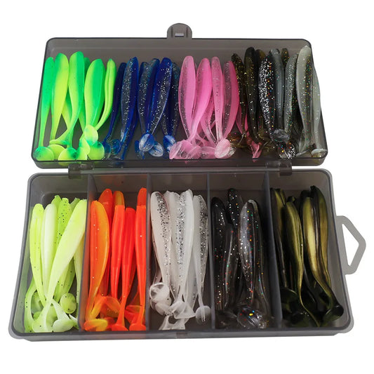 Soft Tail Bait Set Fake Bait 5.5/7/9/12cm Two-color Fishing Lure with Lead Head Hook for Angling