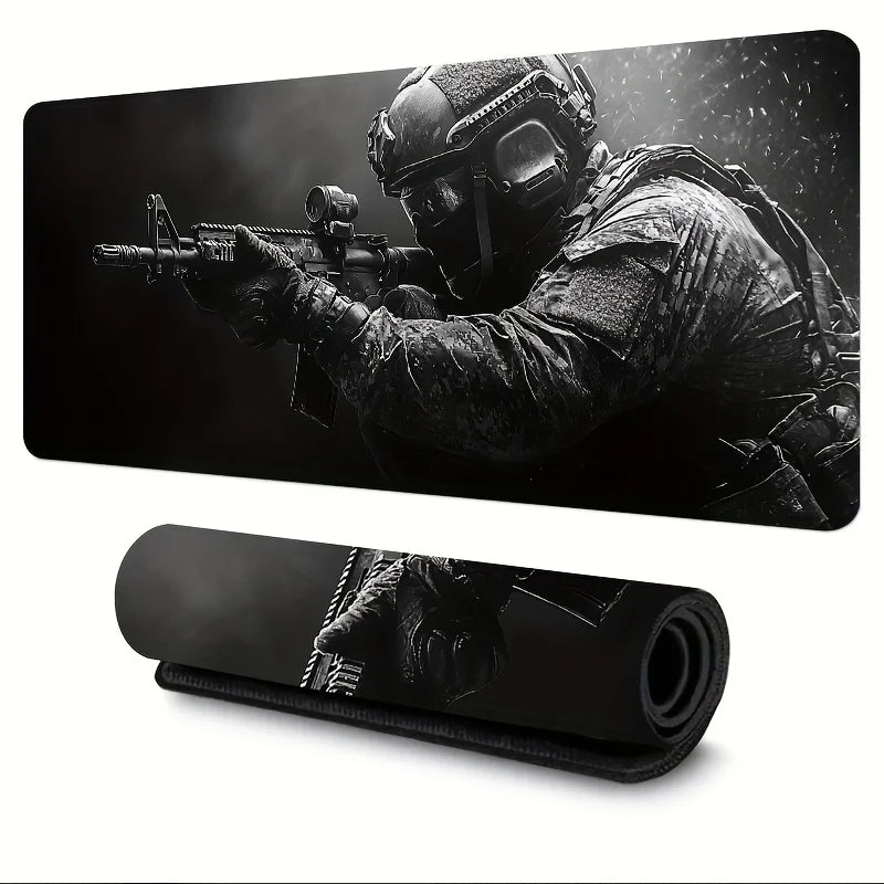 Large Mouse Pad Tactical Soldier Design Non-Slip XXL Desk Pad Gaming Accessories Stitched Edges for Home and Game for FPS Gamer