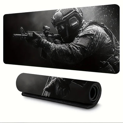 Large Mouse Pad Tactical Soldier Design Non-Slip XXL Desk Pad Gaming Accessories Stitched Edges for Home and Game for FPS Gamer