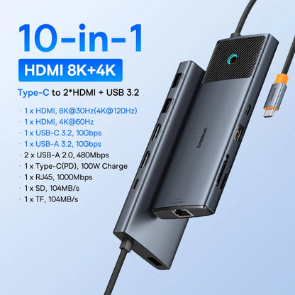 Baseus USB-C-hubb med HDMI, USB 3.2 och flera anslutningar