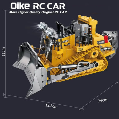 Oike 4WD Remote Control Excavator Alloy Dump Truck Bulldozer Radio Model RC Car Construction Vehicle with Lights Sound Toy Gift