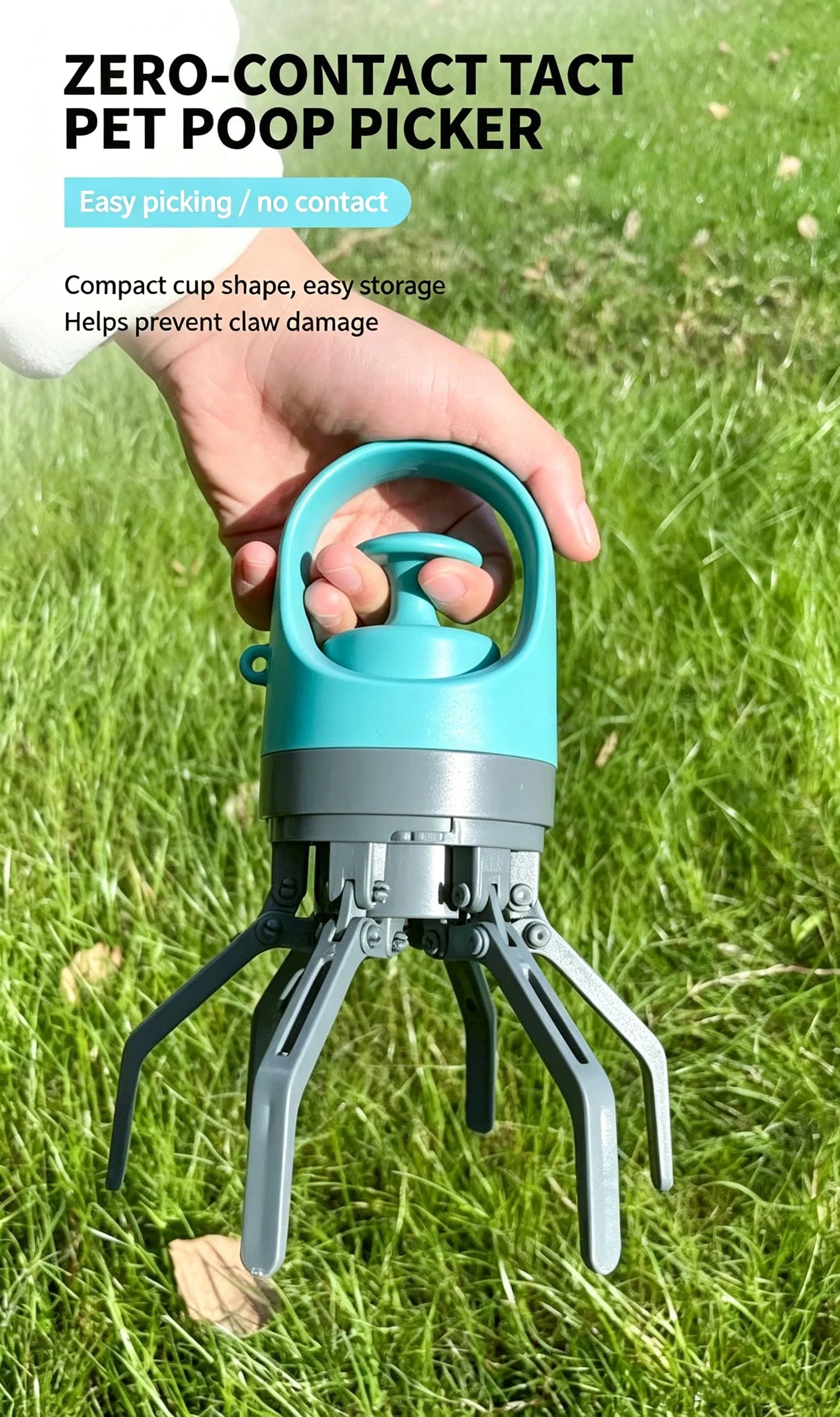 Portable Dog Pooper Scooper Waste Pick-up Outdoor Cleaner Builtin Garbage Bag Handheld Poop Grabber No Touch Design for Pet Use