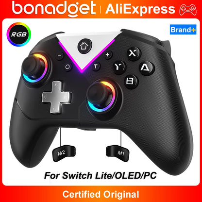 Controller for Switch Lite/OLED/PC Game Joystick Wireless BT Gamepad W/RGB Hall Effect Turbo Macro 6-Axis Gyro Vibration Motors