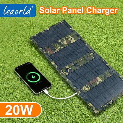 LEAORLD 20W Solar Panel Charger, Foldable Solar Panel Fast Charging, USB Solar Phone Charger, Monocrystalline High Efficiency