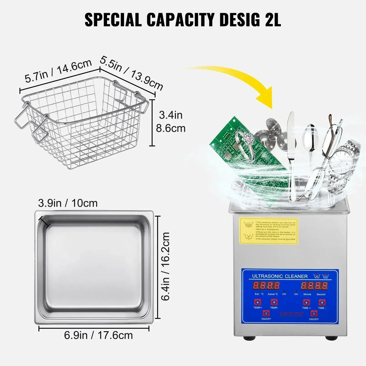 Sihao ultraljudstvätt 40 kHz med värme och digital timer – 1,3–30 liter