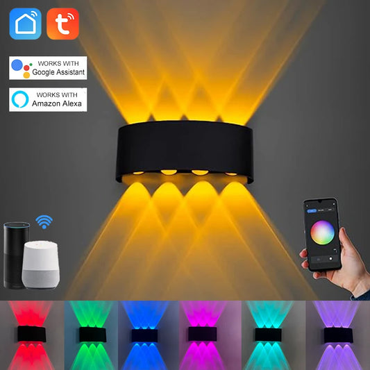 Tuya Smart RGB Vägglampa Utomhus – Upp & Ner Ljus, IP65, WiFi, Alexa & Google, 6W/8W