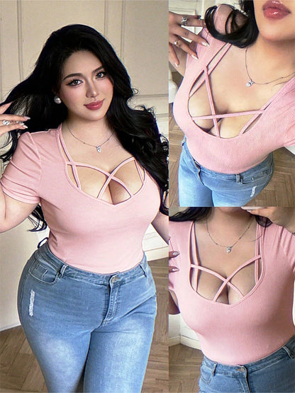 Plus Size, Fashion, Spring/Summer, Tie-front, Sexy, Seductive Style, T-shirt, Fitted, Slimming, Seductive Style