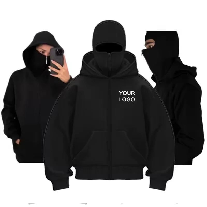 Hoodie Dubbelhuva & Ninja-mask Eget Tryck – Dragkedja | Reklamkläder & Profilprodukter