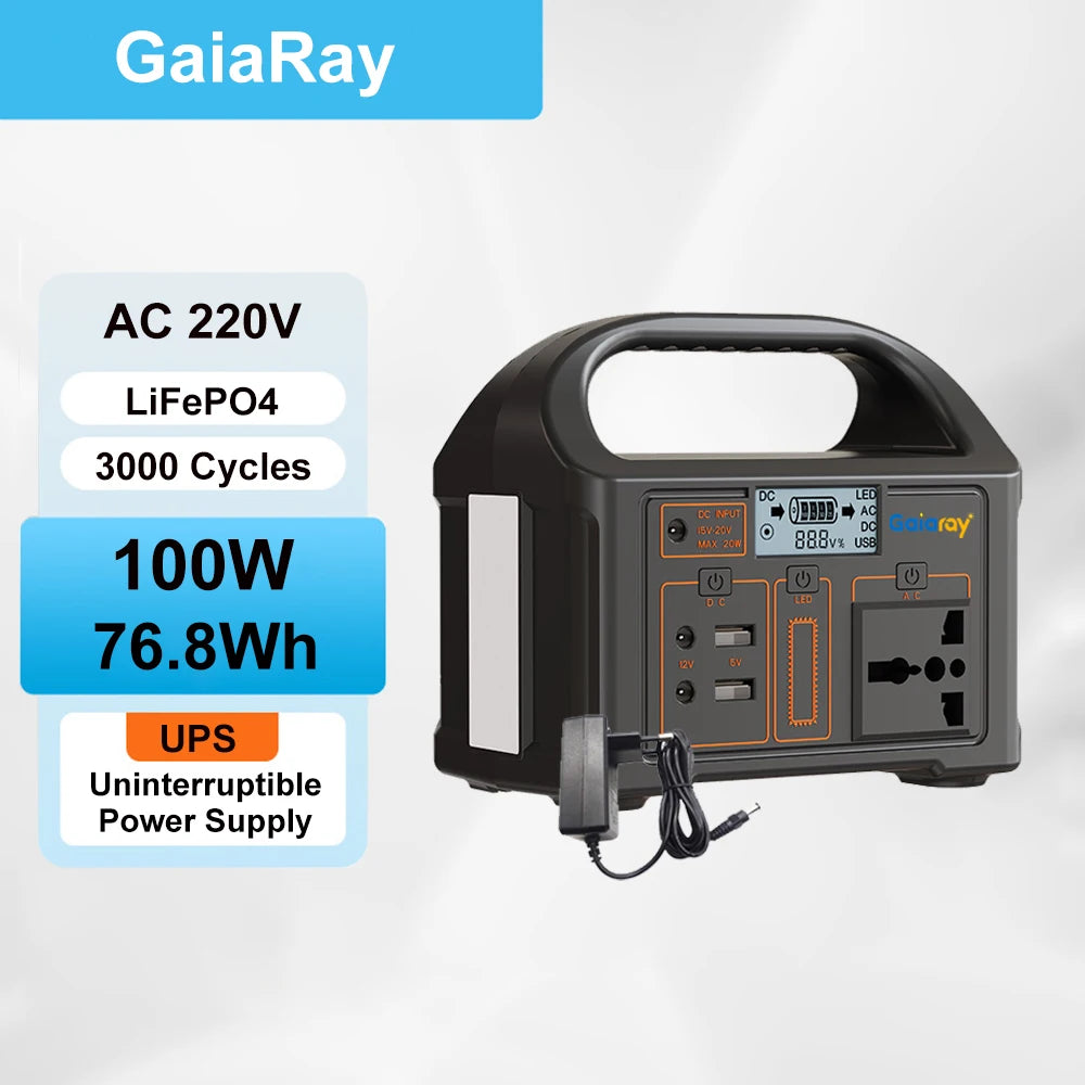 Gaiaray Portable Power Station 500W 300W 200W 100W Solar Generator UPS LiFePO4 Battery LED Light Solar Charging Station for Home Outdoor Emergency Power Bank