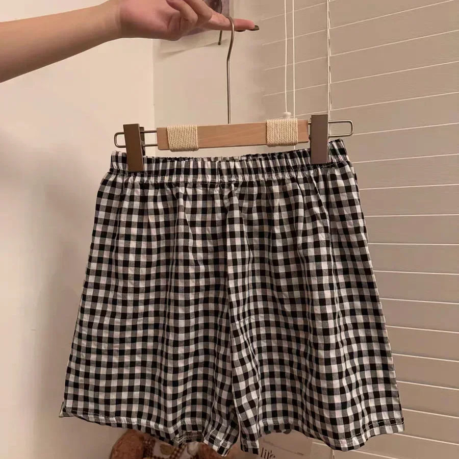Dam Pyjamasshorts Rutigt Mönster – Mjuk Bomull, Sommar Loungewear, 6 Färger