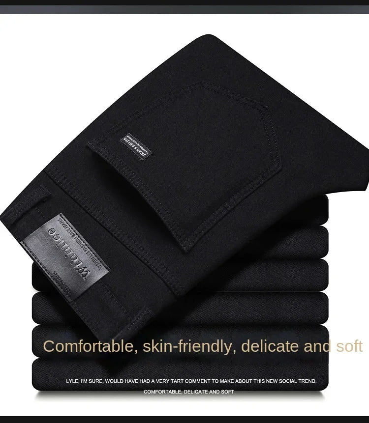 2026 Brand Brushed Jeans Winter Jeans Men Slim Fit Stretch Thick Velvet Pants Warm Jeans Casual Fleece Trousers Male