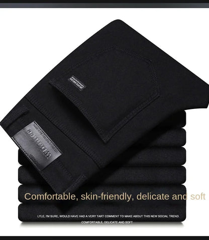 2026 Brand Brushed Jeans Winter Jeans Men Slim Fit Stretch Thick Velvet Pants Warm Jeans Casual Fleece Trousers Male