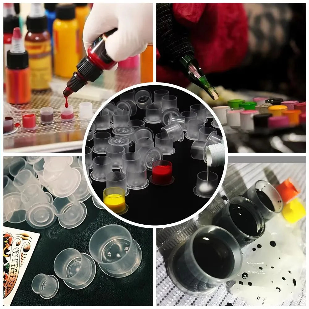 1000/500/100pcs Plastic Tattoo Ink Cups Caps with Base Clear Self Standing Ink Caps Tattoo Pigment Cups for Tattoo Ink Supply