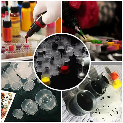 1000/500/100pcs Plastic Tattoo Ink Cups Caps with Base Clear Self Standing Ink Caps Tattoo Pigment Cups for Tattoo Ink Supply