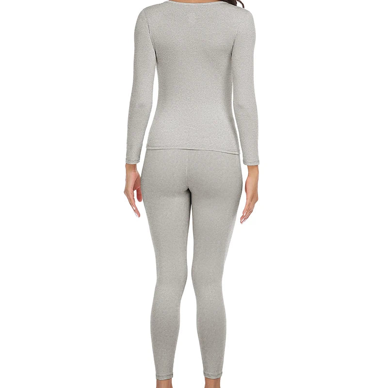 Thermal Underwear Set for Women Long Johns Base Layer Set Warm Top Bottom for Winter Round Neck Lingerie