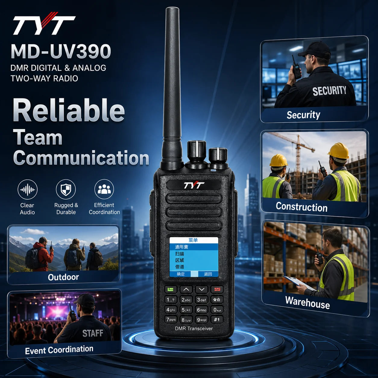 TYT MD-UV390 Dual Band DMR Two Way Radio VHF UHF Digital Analog Handheld Walkie Talkie GPS IP67 3000 Channels