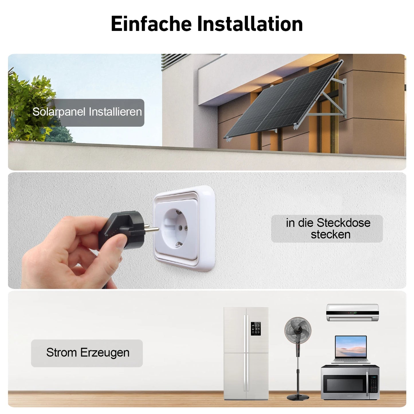 DOKIO Balkongkraftverk 1640W (4×400W DSP-400M) – Monokristallin, Plug & Play, Växelriktare ingår ej, Balkong/Terrass/Villa, EU-lager