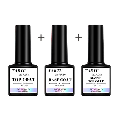 1pc/2pcs/3pcs 8Ml Functional Gel Nail Art Set with Base Coat and Diamond Top Coat,Matte Top ,Soak Off  for Nail Art Design Tool