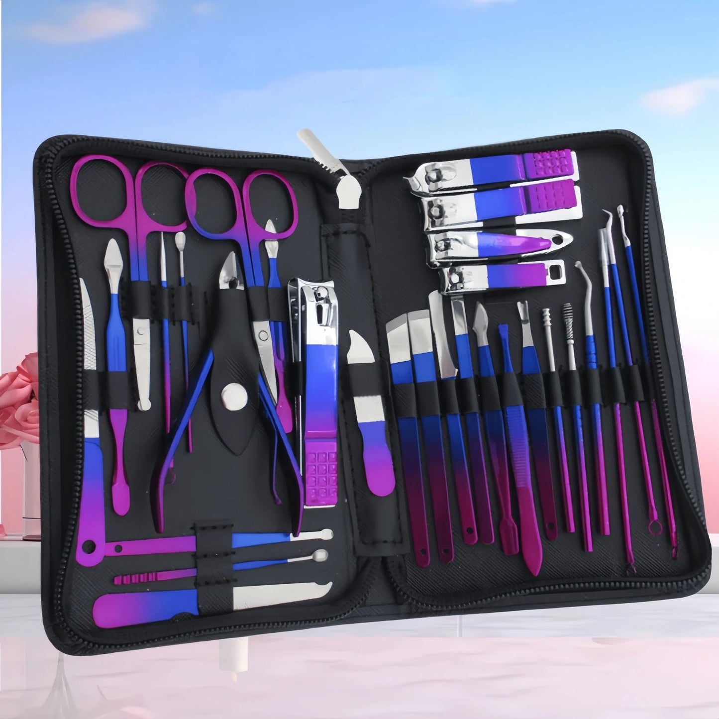 Professional 6-18pcs Set Stainless Steel Manicure & Pedicure Kit Precision Nail Care with Travel Case with Nail Clipper Scissor