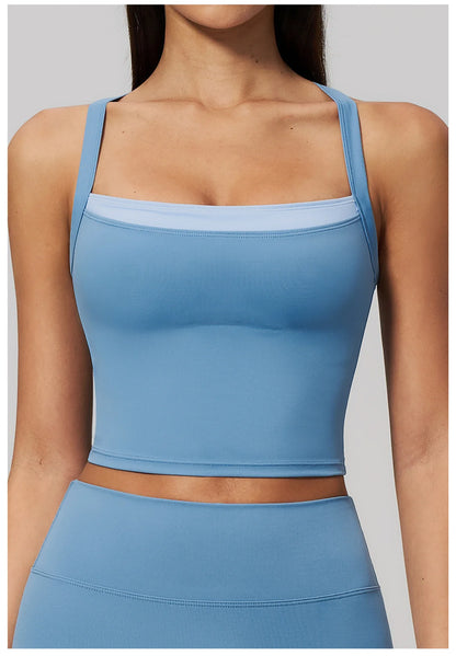 Women Criss Cross Back Yoga Tank Top Push Up Sports Bra Fitness Running Workout Gym Vest Color Block Sport Underwear Crop Top
