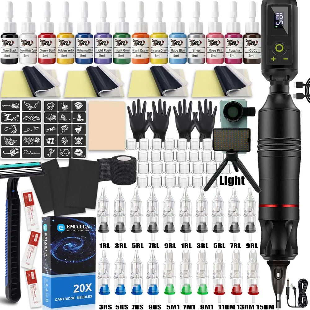 Wireless Tattoo Machine Kit Tattoo Fill Light 52mm CPL Lens Filter Tattoo Kit Rotary Tattoo Pen Power Supply Makeup Beginner Set