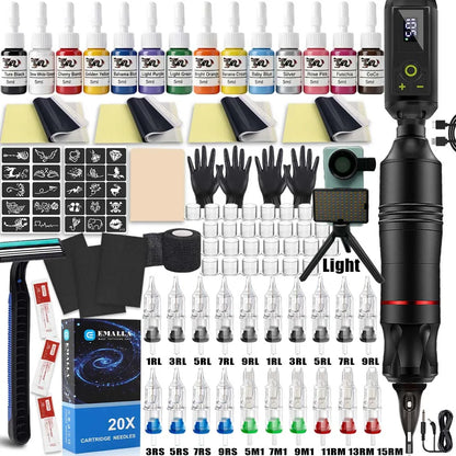 Wireless Tattoo Machine Kit Tattoo Fill Light 52mm CPL Lens Filter Tattoo Kit Rotary Tattoo Pen Power Supply Makeup Beginner Set