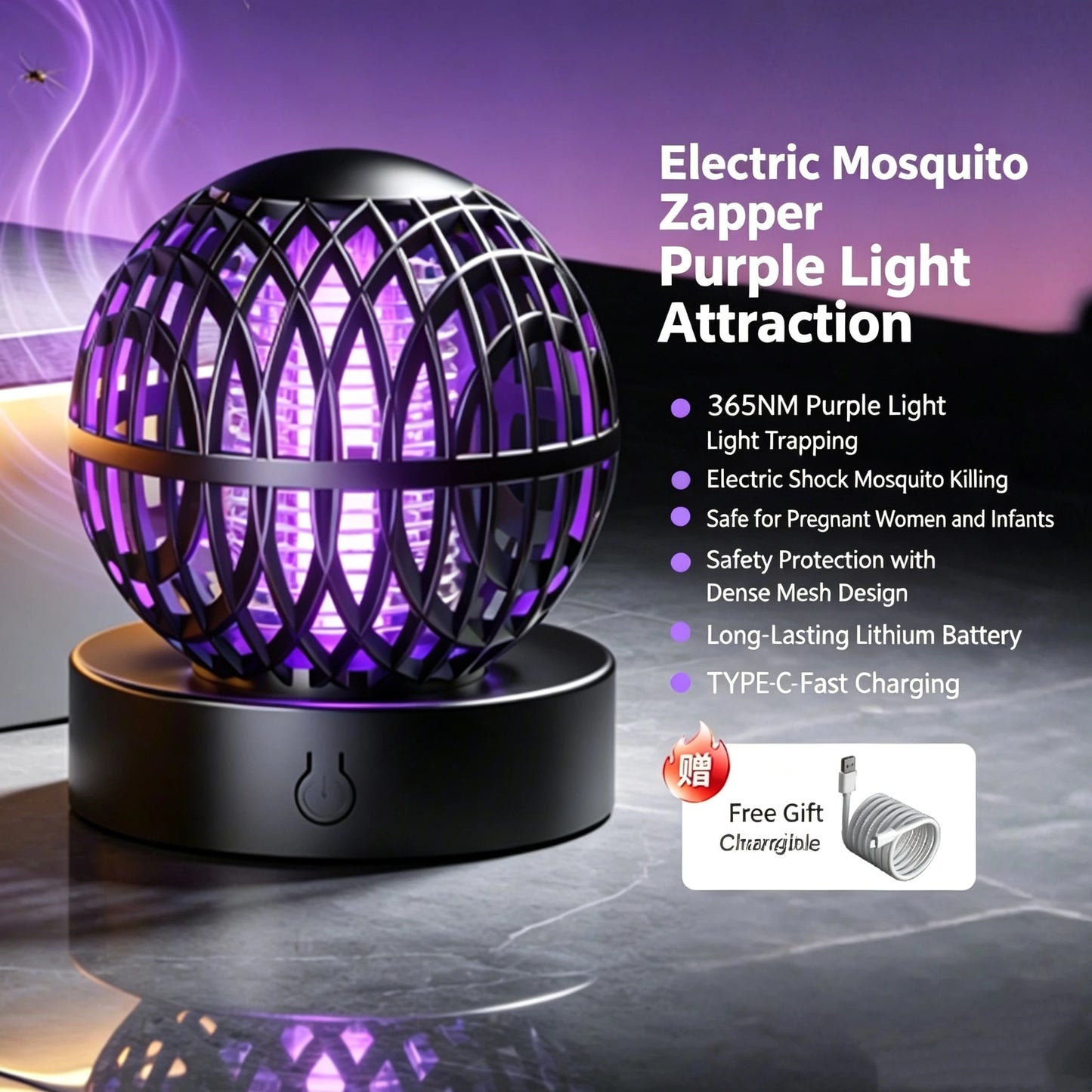 Portable Electric Mosquito Killer Lamp USB UV Light Insect Trap Indoor Home Bedroom Mute Bug Zapper Mosquito Repellent Light