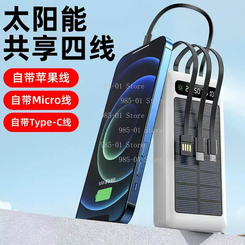 Solcells Powerbank med Inbyggd Kabel – Snabbladdning Utomhus Cykling Resor Vit Grön Svart 20000/30000/50000mAh