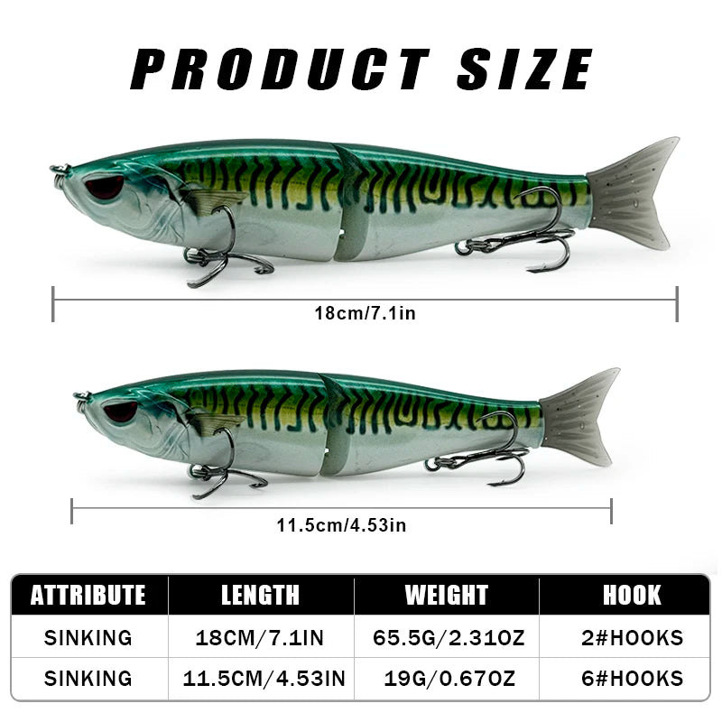 65.5g/19g Two Sizes of Bionic Multi-Section Lure Plastic Hard Baits for Submerged Sea Fishing, Suitable for All Sizes of Fish