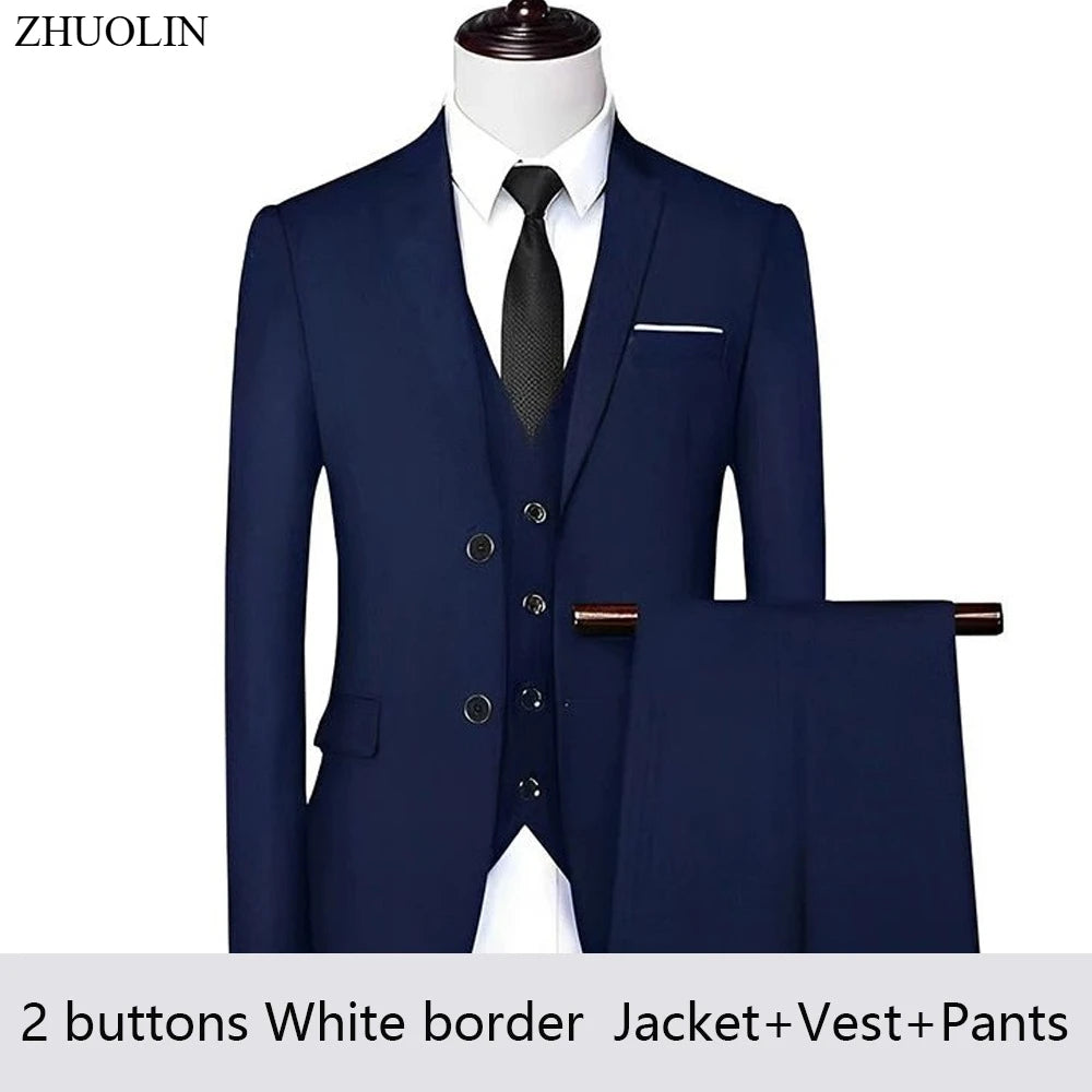High Quality Men Suits For Wedding 2 Pieces 3 Sets Blazers Stretch Elegant Formal Jackets Vest Pants Full 2025 Tailored Costume