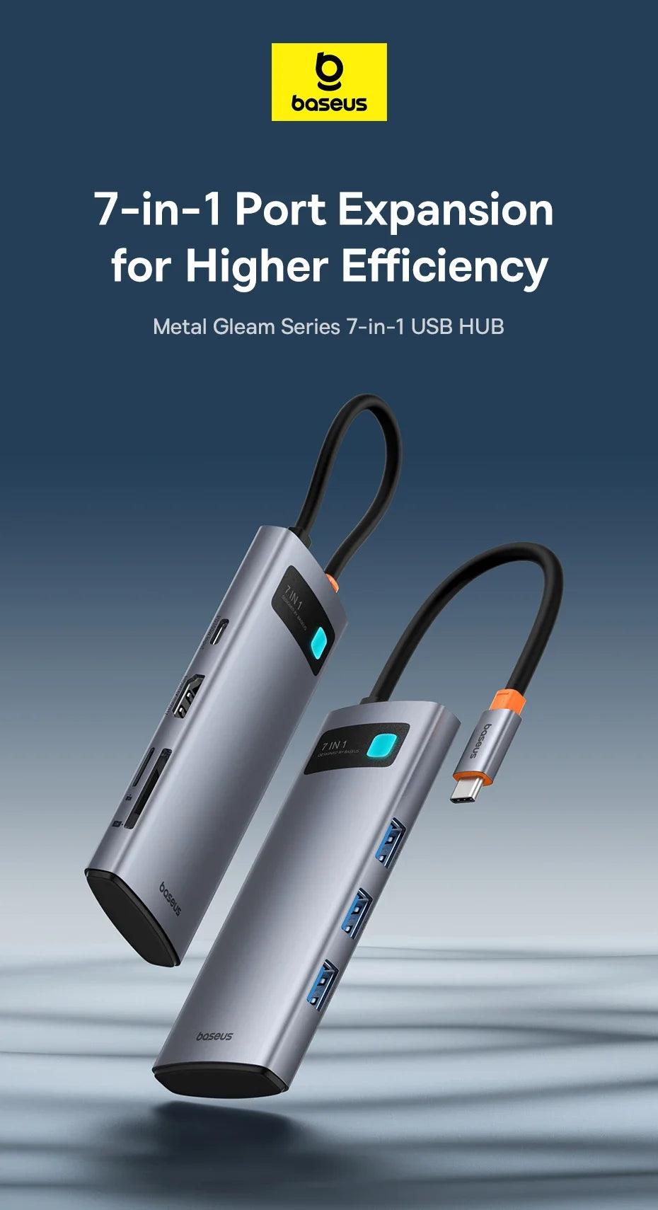 Baseus 7-in-1 Gen 2 USB C HUB 4K@60Hz HDMI 3* USB 3.0 PD 100W Type C Port SD/TF Card Reader for Macbook iPad M2 M1 Steam Deck