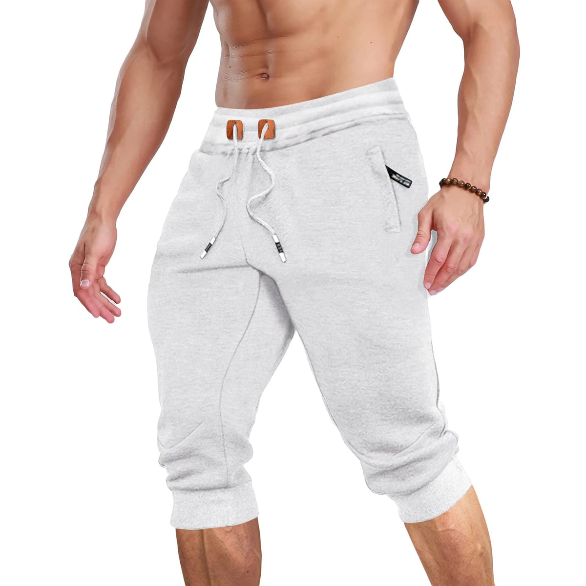 Herr Joggers under knäet – Träningsbyxor med Dragkedjefickor & Elastisk Midja