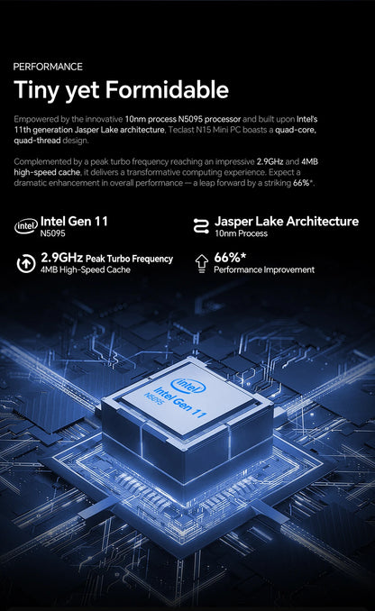 Teclast N20 Mini PC Intel N5095 11:e gen 16GB RAM 512GB SSD – 4K Windows 11 Pro WiFi 6 Kompakt Hemmakontor Desktop