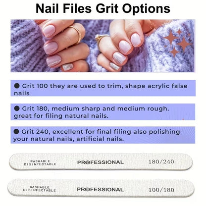 10-100PCS Wooden Nail File Professional Sanding Buffer Files 100/180/240 Double Side For Nail Art Pedicure UV Gel Tips Tools